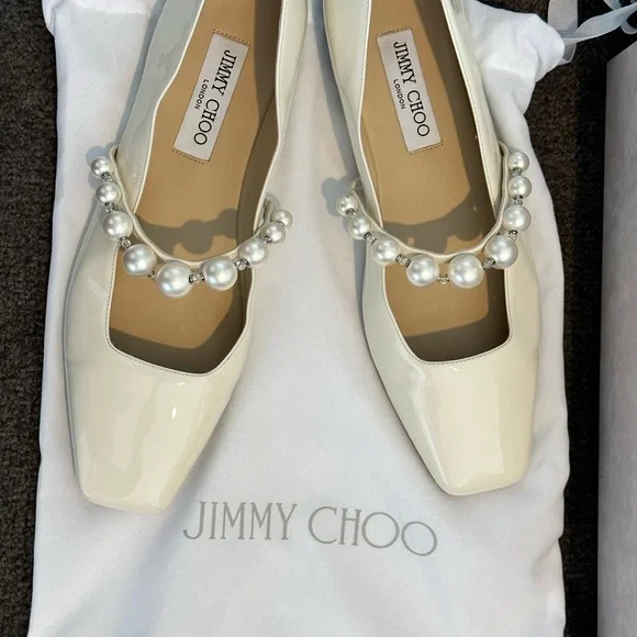 Jimmy Choo Ade Pearl Embellished Patent Leather Bridal Flats - Main Image